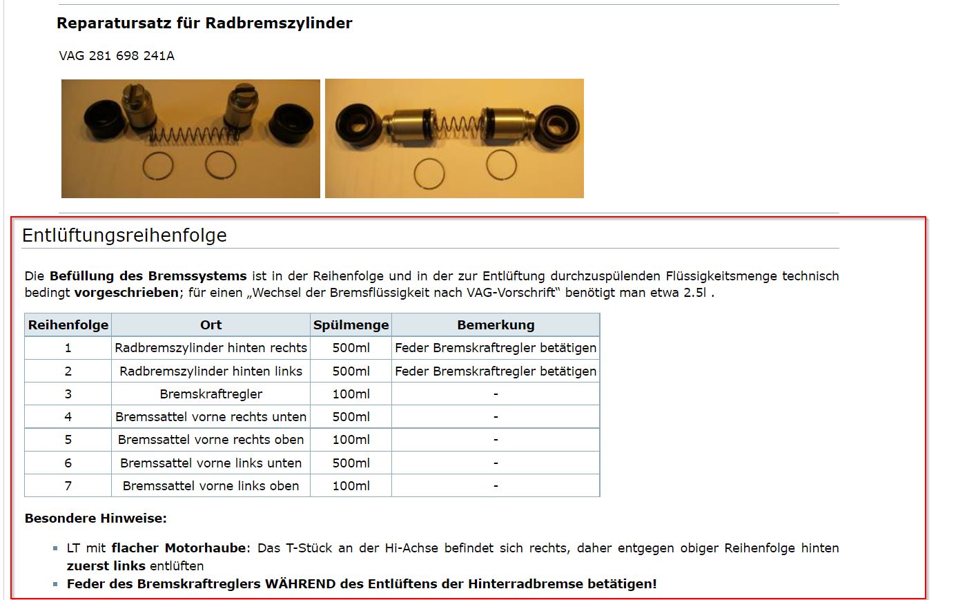 Entlüftungsreihenfolge