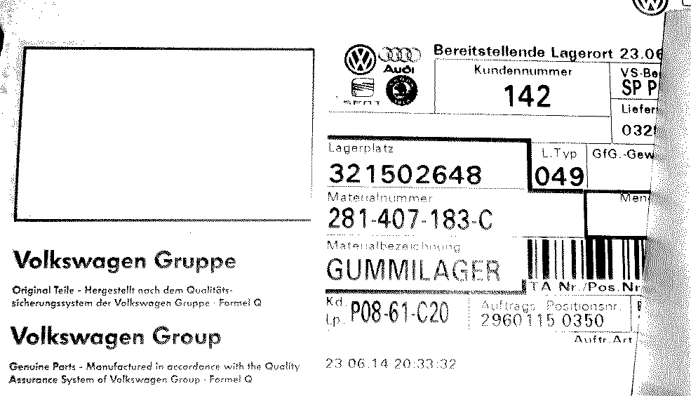 Materialnummer Gummilager Querlenker unten